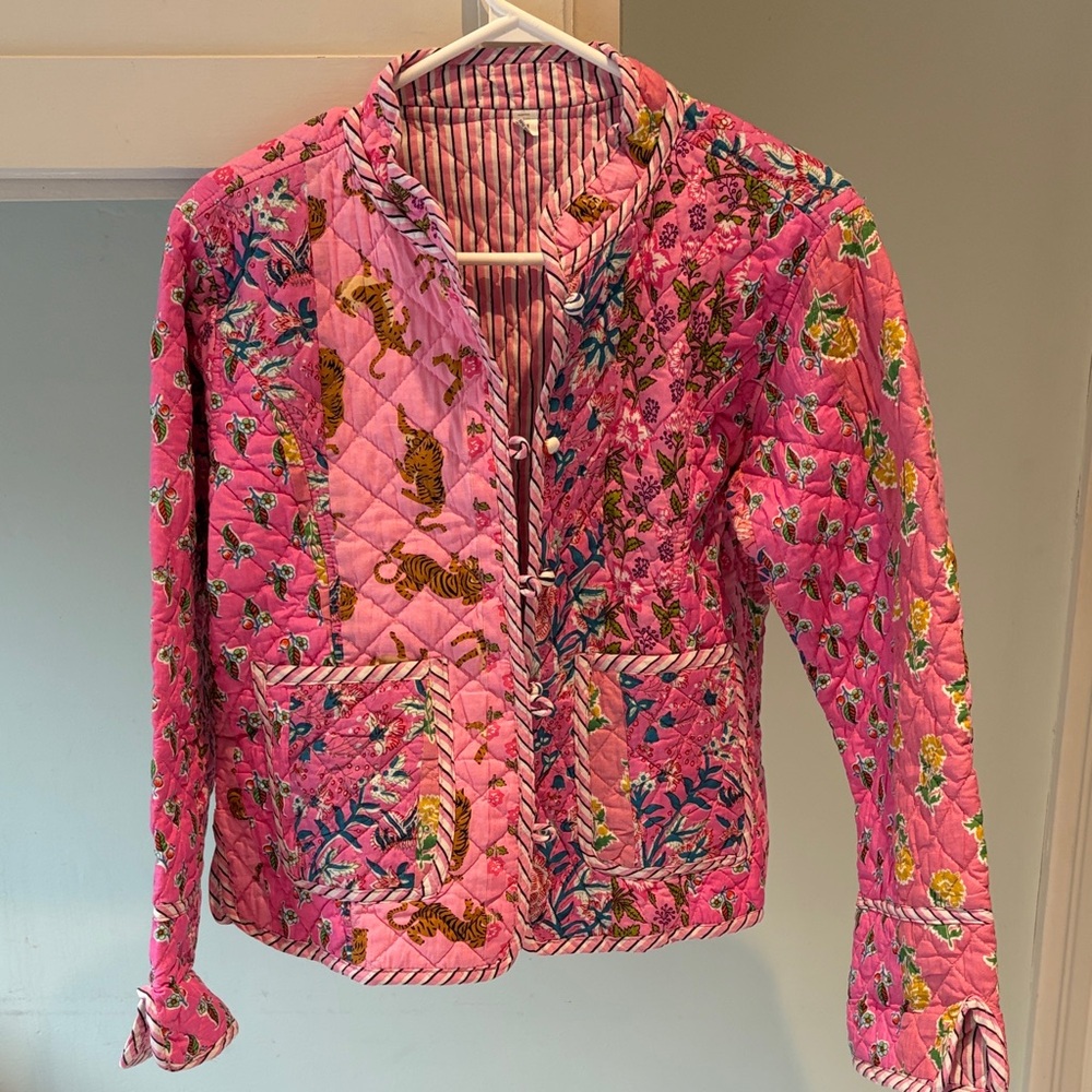 Quilted Style Pink Floral Tiger Print Jacket